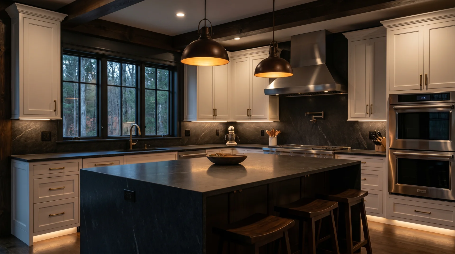 Remodeled kitchen with new cabinets and countertops