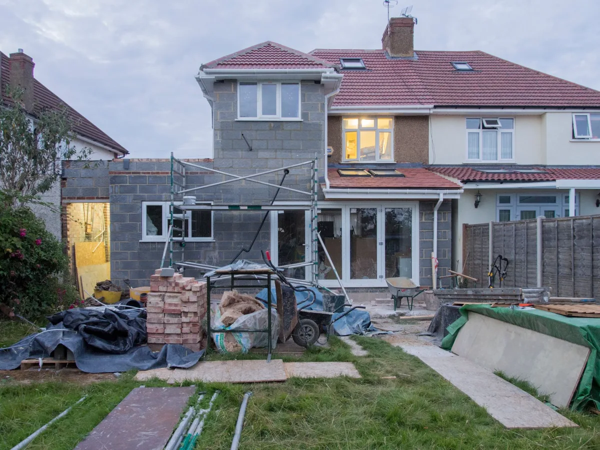 Home exterior addition under construction
