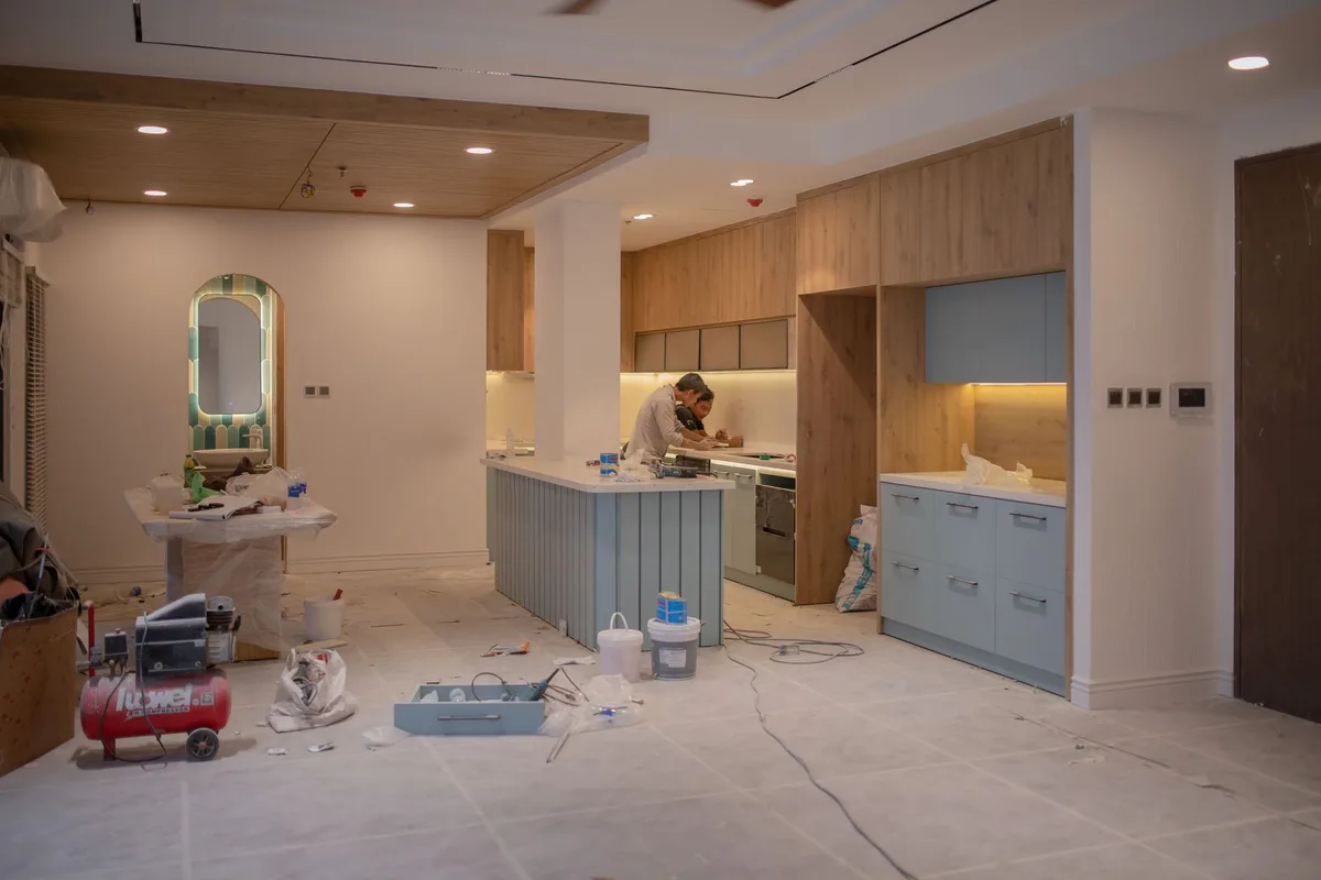 Kitchen cabinets being painted