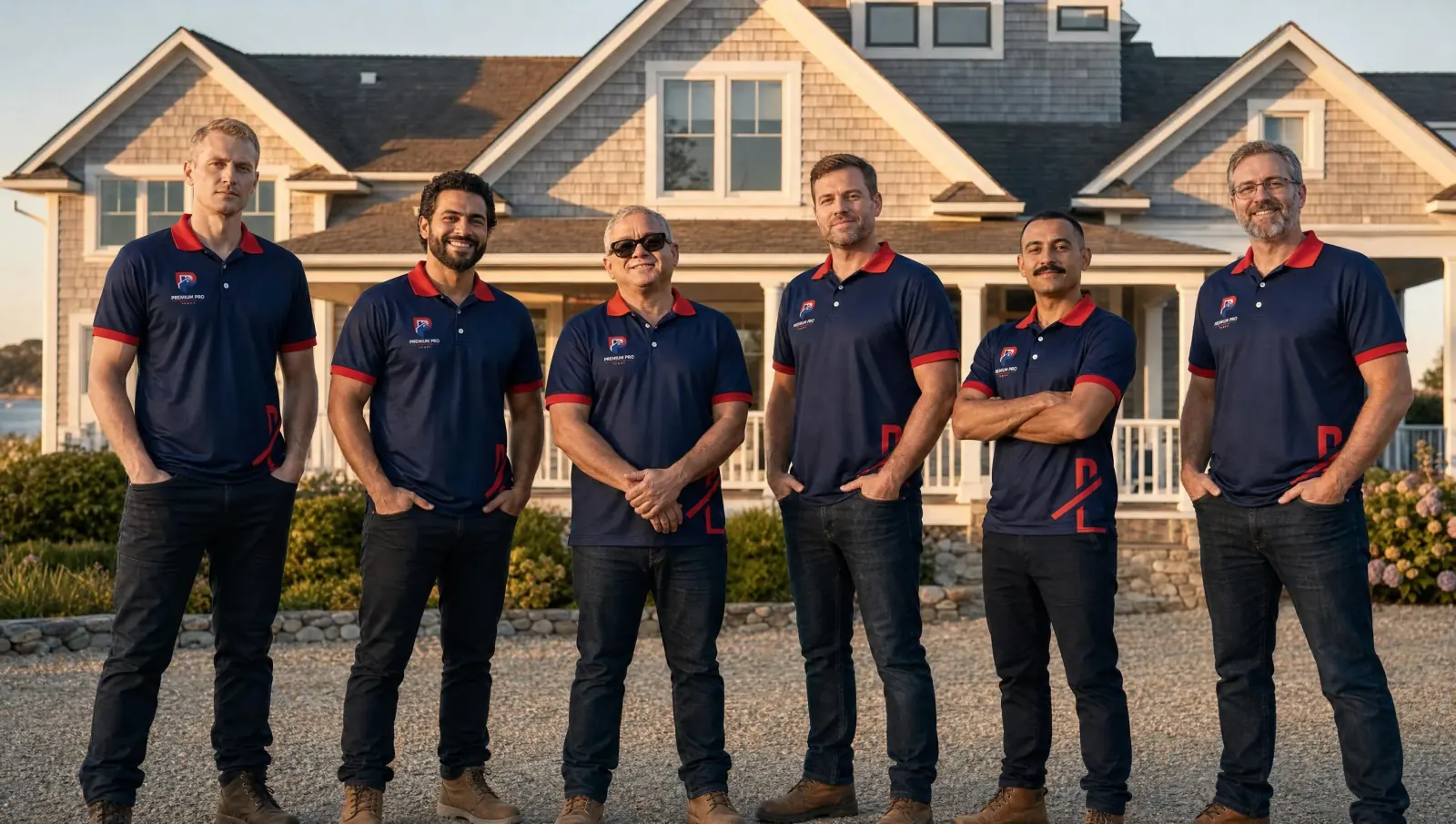 Premium Pro Contractors — the team in branded uniforms